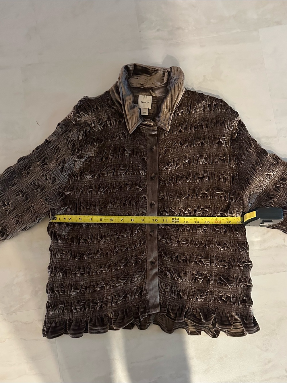 Maeve Textured Brown Velvet Button-Front Shirt - Picture 8 of 10